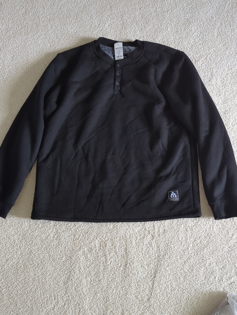 Matix Black Long-Sleeve Fleece lined Henley Sweatshirt